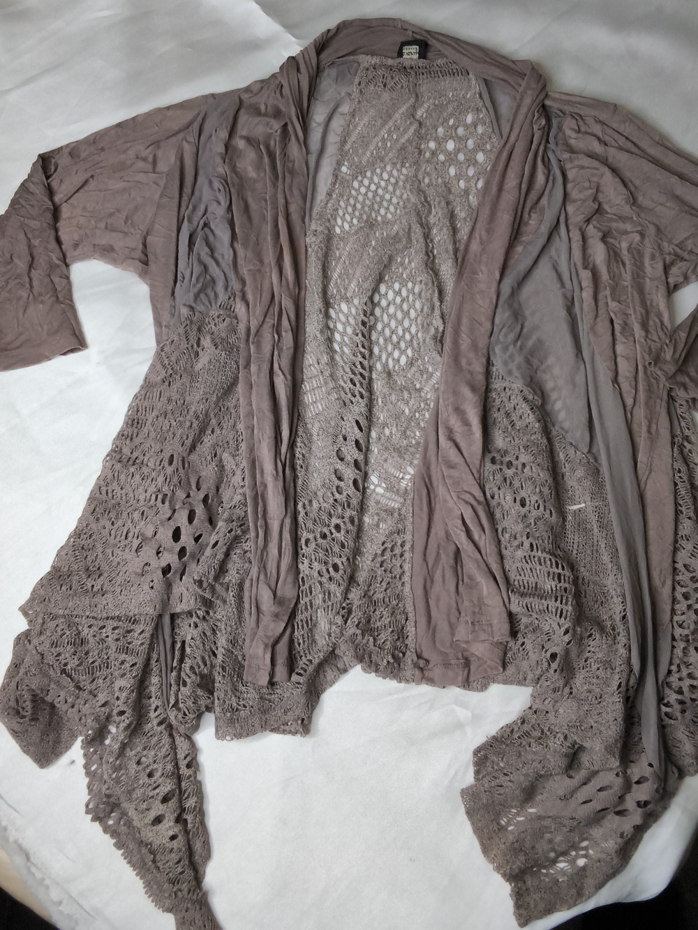 Light Brown Open-Knit Women's Cardigan Sweater
